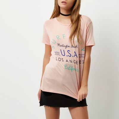 Pink Surf City print T-shirt
